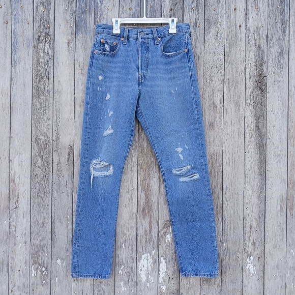 Levi's Denim - Levis 501 S Skinny High Rise Button Fly Distressed Blue Denim Jeans Women Sz 25